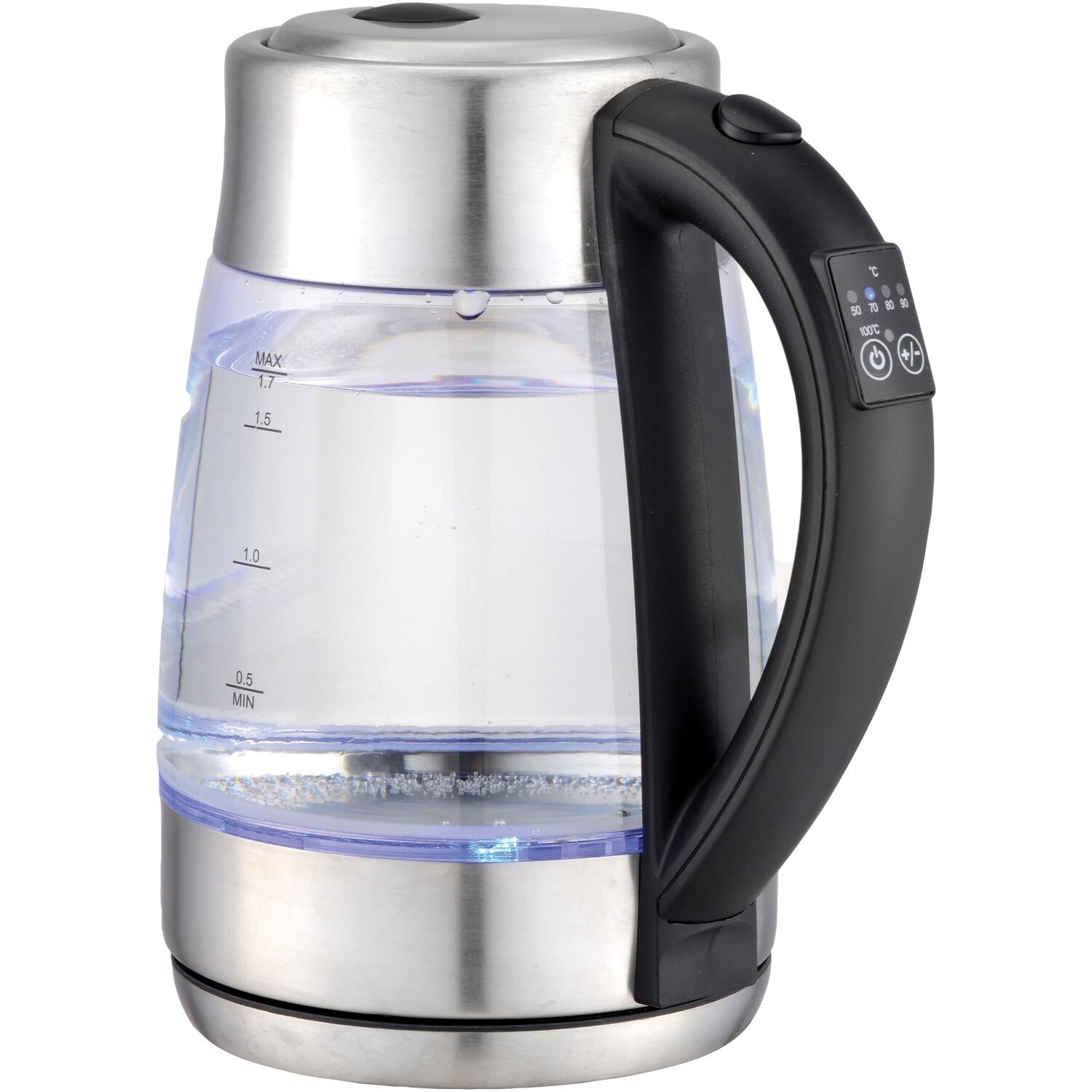 Frigidaire 1.8 Qt 1500W Cordless Glass Tea Kettle w/Digital Temp Control, Silver
