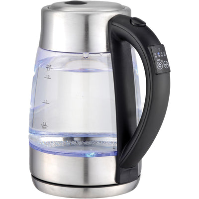Frigidaire 1.8 Qt 1500W Cordless Glass Tea Kettle w/Digital Temp Control, Silver
