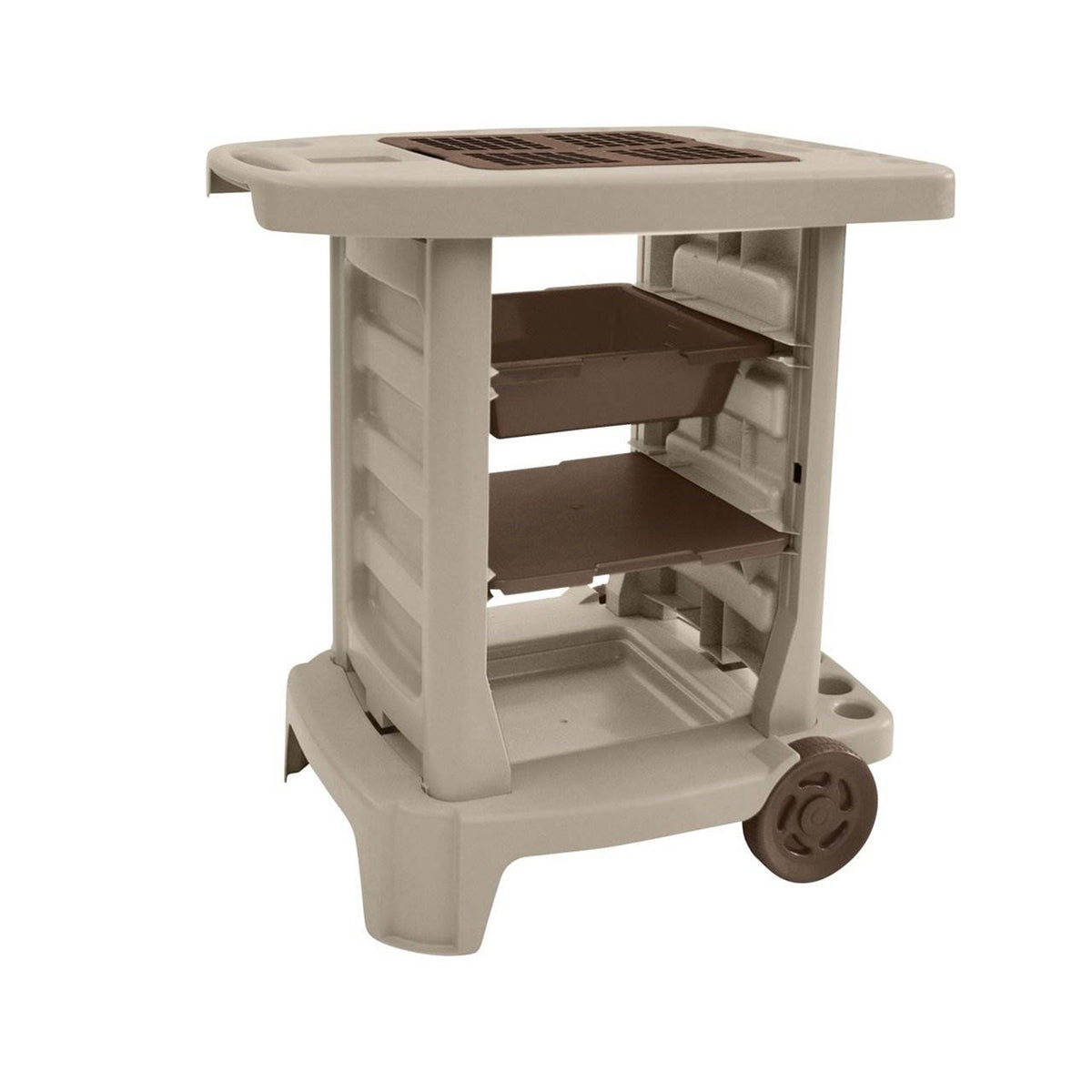 Suncast Portable Outdoor Garden Center Station Tool Cart, Light Taupe (Open Box)