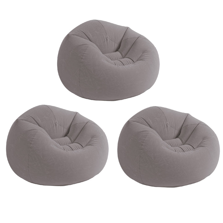 Intex Inflatable Contoured Corduroy Beanless Bag Lounge Chair, Gray (3 Pack)