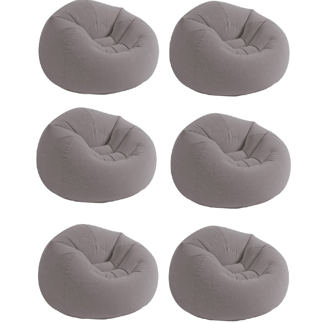 Intex Inflatable Beanless Bag Chair, Portable Blowup Lounge Seating, 6 Pack Gray