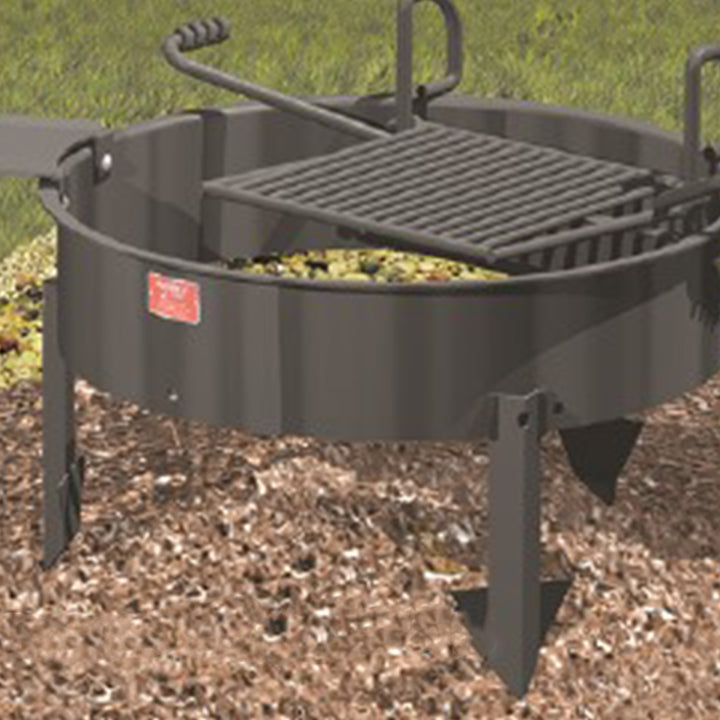 Pilot Rock 24 Inch Steel Ground Fire Pit Ring and Metal Grate, Black (Open Box) - VMInnovations