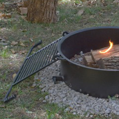 Pilot Rock 24 Inch Steel Ground Fire Pit Ring and Metal Cooking Grate, Black