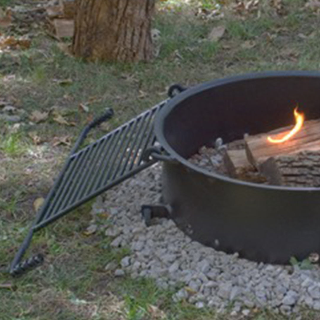 Pilot Rock 24 Inch Steel Ground Fire Pit Ring and Metal Grate, Black (Open Box)