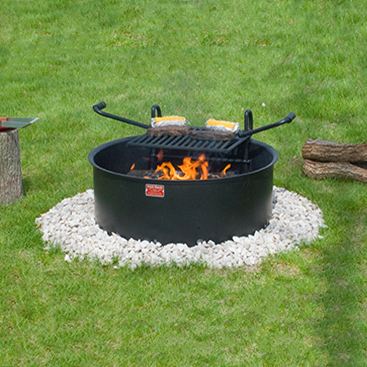 Pilot Rock 24 Inch Steel Ground Fire Pit Ring and Metal Cooking Grate, Black