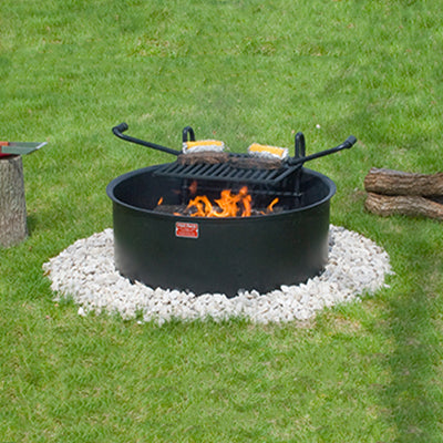 Pilot Rock 24" Steel Ground Fire Pit Ring & Metal Cooking Grate,Black(For Parts)