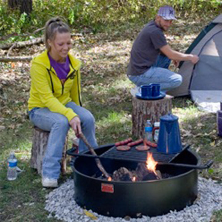 Pilot Rock 24" Steel Ground Fire Pit Ring and Metal Cooking Grate, Black (Used) - VMInnovations