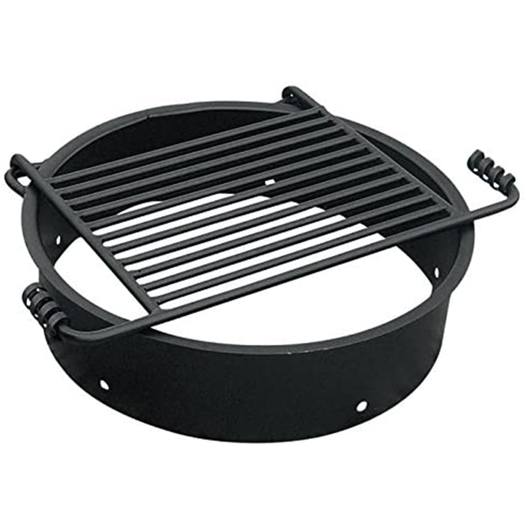 Pilot Rock 24 Inch Steel Ground Fire Pit Ring and Metal Cooking Grate, Black