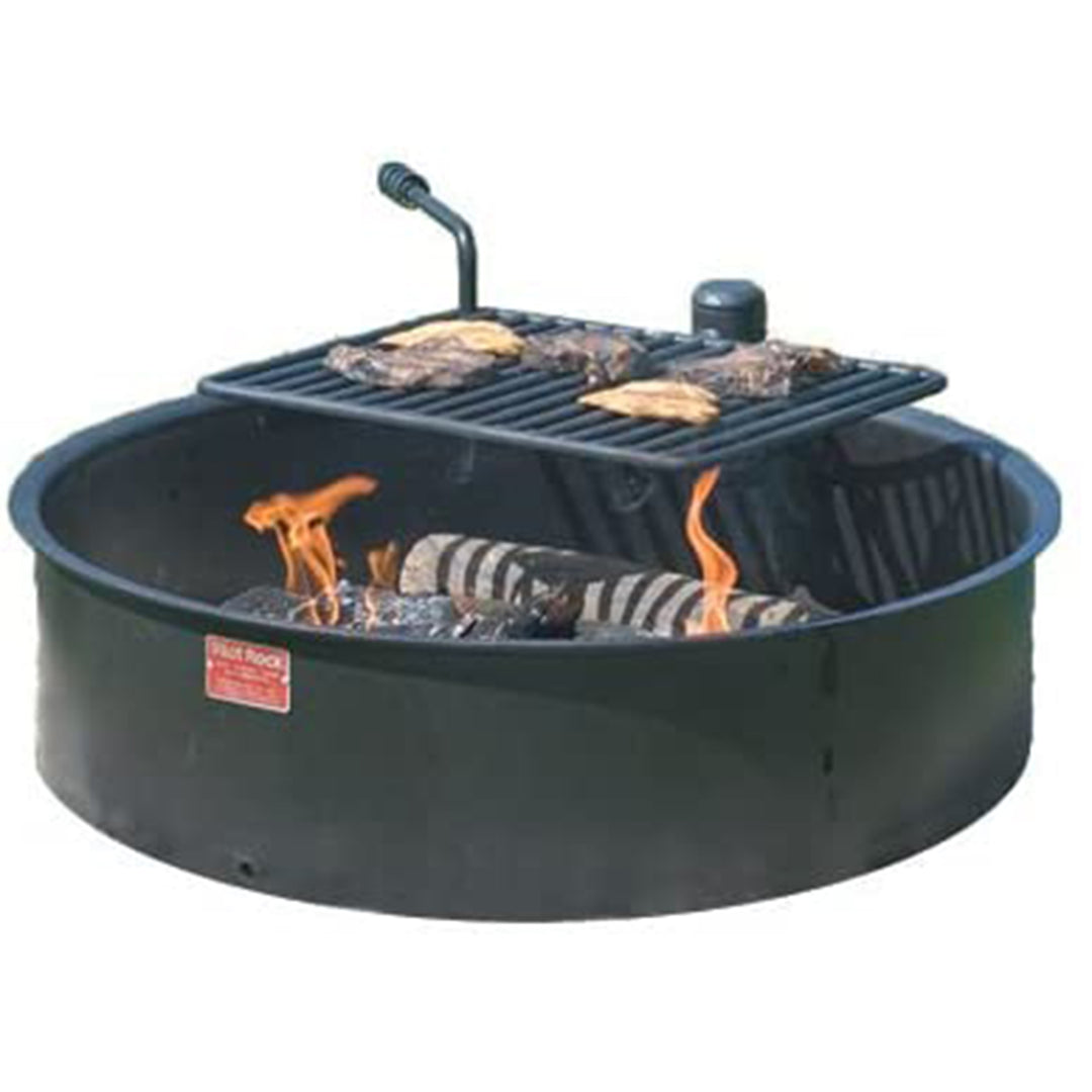 Pilot Rock 30.5 Inch Steel Ground Fire Pit Ring and Metal Cooking Grate, Black