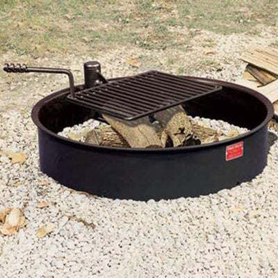 Pilot Rock 30.5 Inch Steel Ground Fire Pit Ring and Metal Cooking Grate, Black