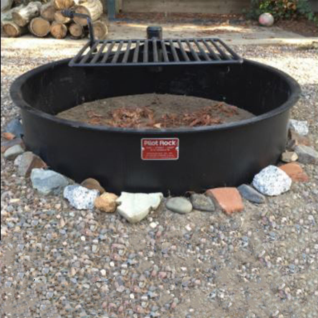 Pilot Rock 30.5" Steel Ground Fire Pit Ring and Metal Cooking Grate, Black(Used)