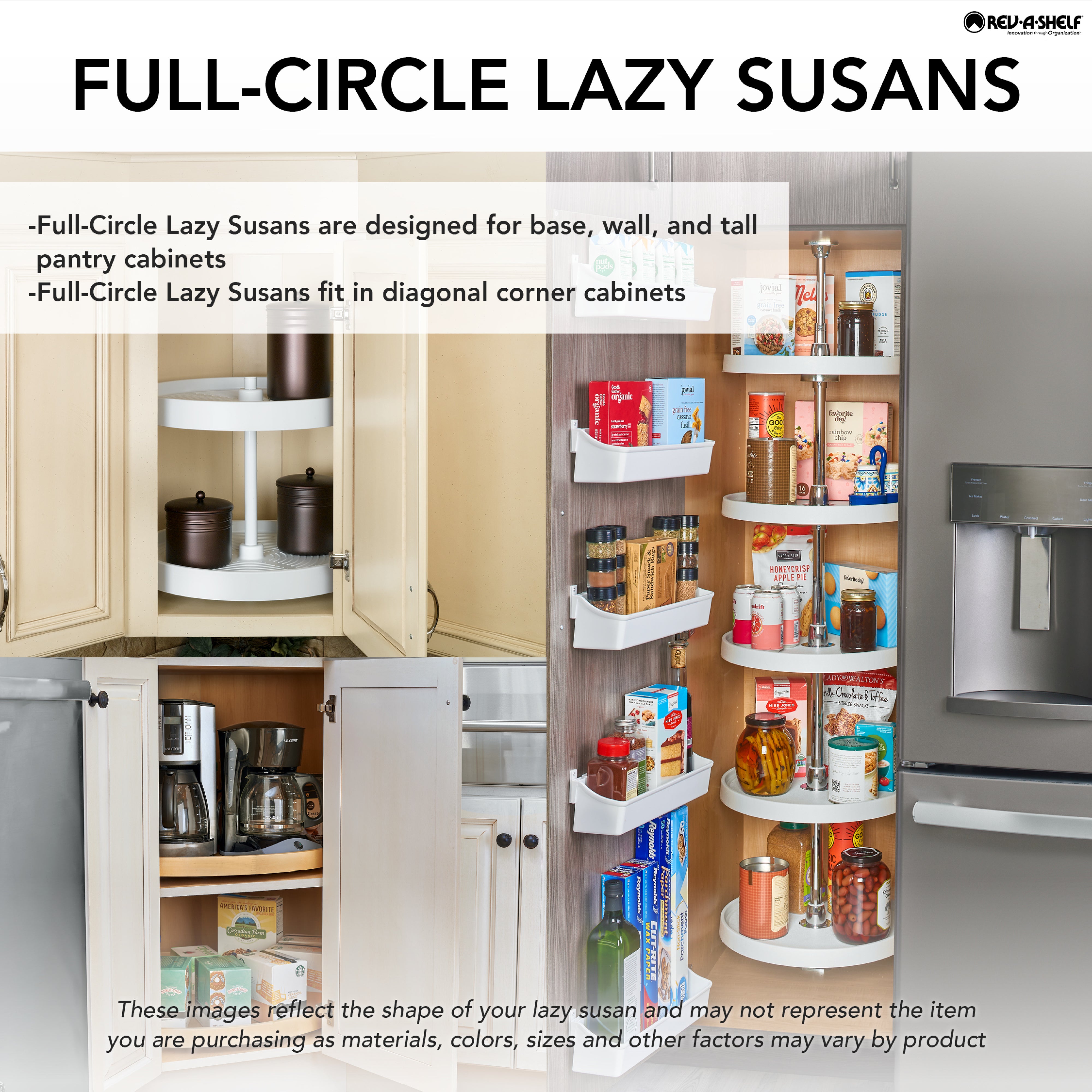 Rev-A-Shelf 28'' Lazy Susan Full-Circle Polymer Two-Shelf, White, 2062-28-11-1