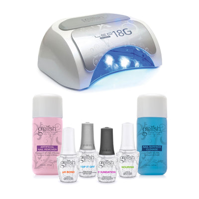 Gelish 18G Gel LED Nail Polish Curing Light + Full Size Basix Gel Nail Prep Kit