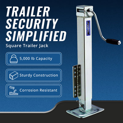 Bolt On 5000 Lb Square & Fixed Mount Trailer Tongue Jack w/ Drop Leg (Open Box) - VMInnovations