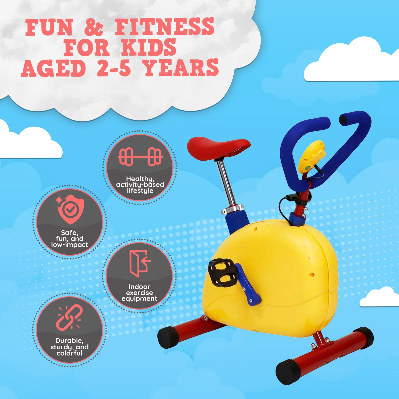 Fun & Fitness For Kids Non-Motorized Children's Stationary Exercise Happy Bike - VMInnovations