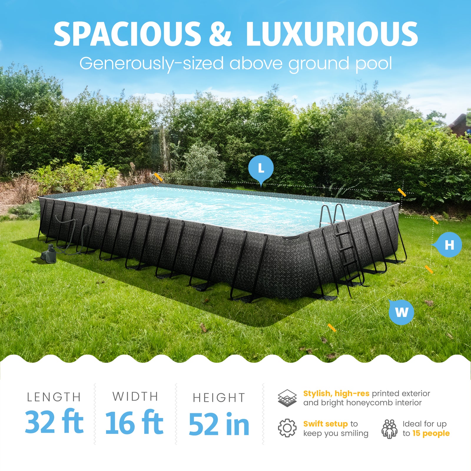 Funsicle 32' x 16' x 52" Oasis Rectangle Outdoor Swimming Pool(Open Box) - VMInnovations