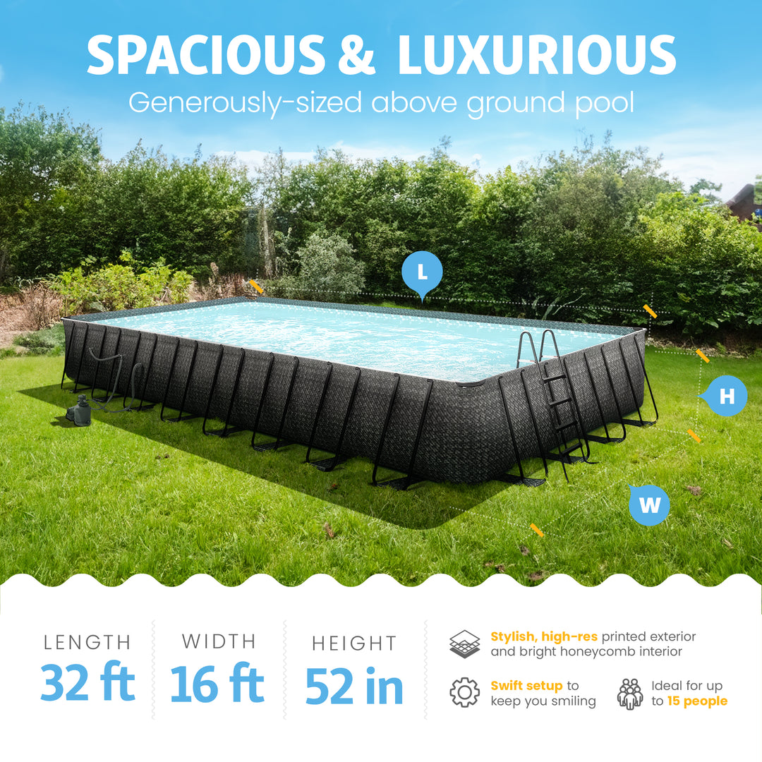 32ft x 16ft x 52in Oasis Designer Rectangle Lap Pool, Dark Herringbone (Used)