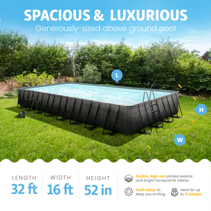 32ft x 16ft x 52in Oasis Designer Rectangle Lap Pool, Dark Herringbone (Used)