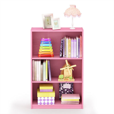 Furinno Jaya Home Wooden 3 Tier Adjustable Bedroom Bookcase Display Shelf, Pink