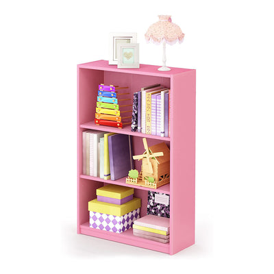 Furinno Jaya Home Wooden 3 Tier Adjustable Bedroom Bookcase Display Shelf, Pink