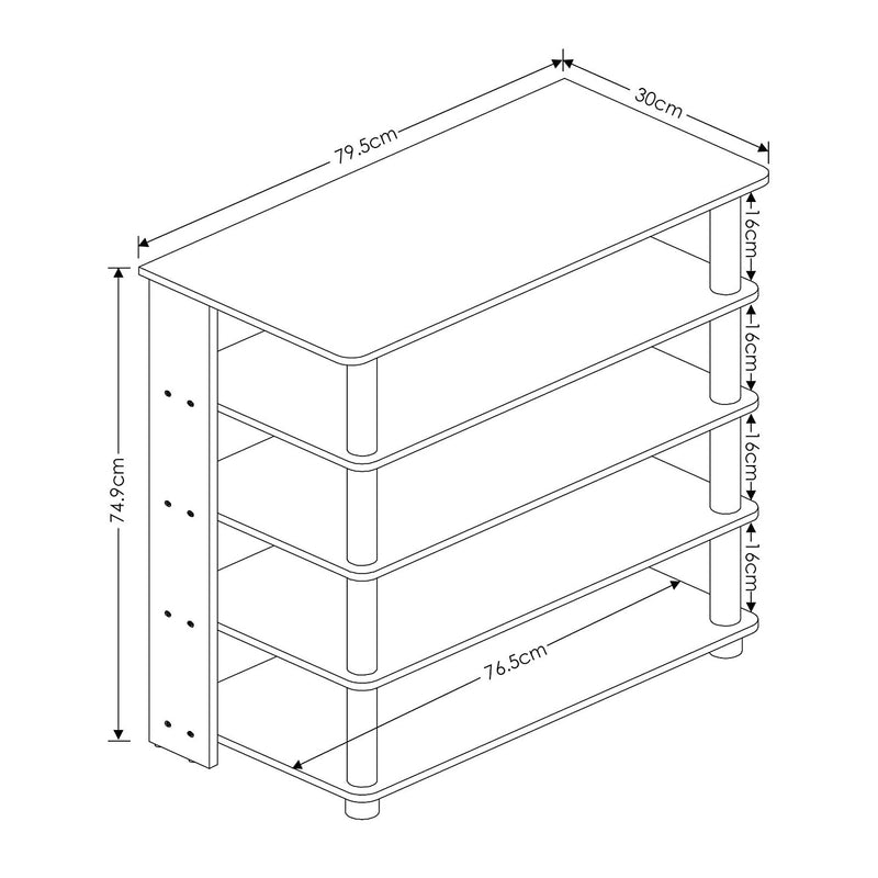 Furinno 5 Tier Wide Wood Shoe Rack Shelf Organizer, French Oak Grey (Open Box)