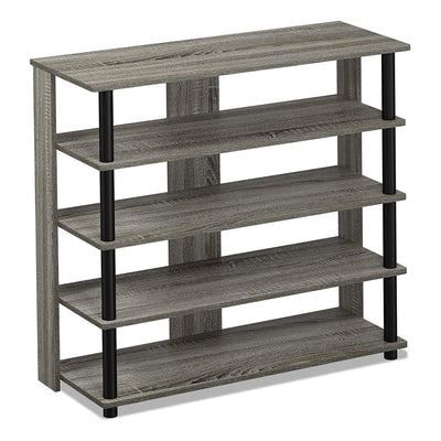 Furinno 5 Tier Wide Wood Shoe Rack Shelf Organizer, French Oak Grey (Open Box)