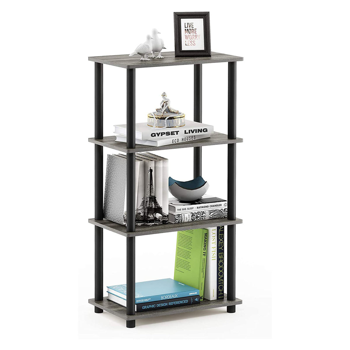 Furinno Turn-N-Tube 4 Tier Wooden Bedroom Corner Display Shelf, French Oak Grey - VMInnovations