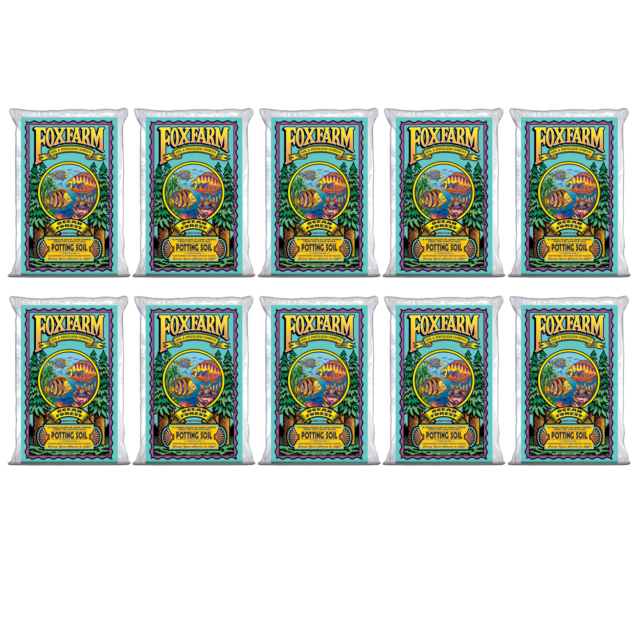 Foxfarm Ocean Forest Garden Potting Soil Bags 6.3-6.8 pH, 1.5 Cu Feet, 10 Pack - VMInnovations
