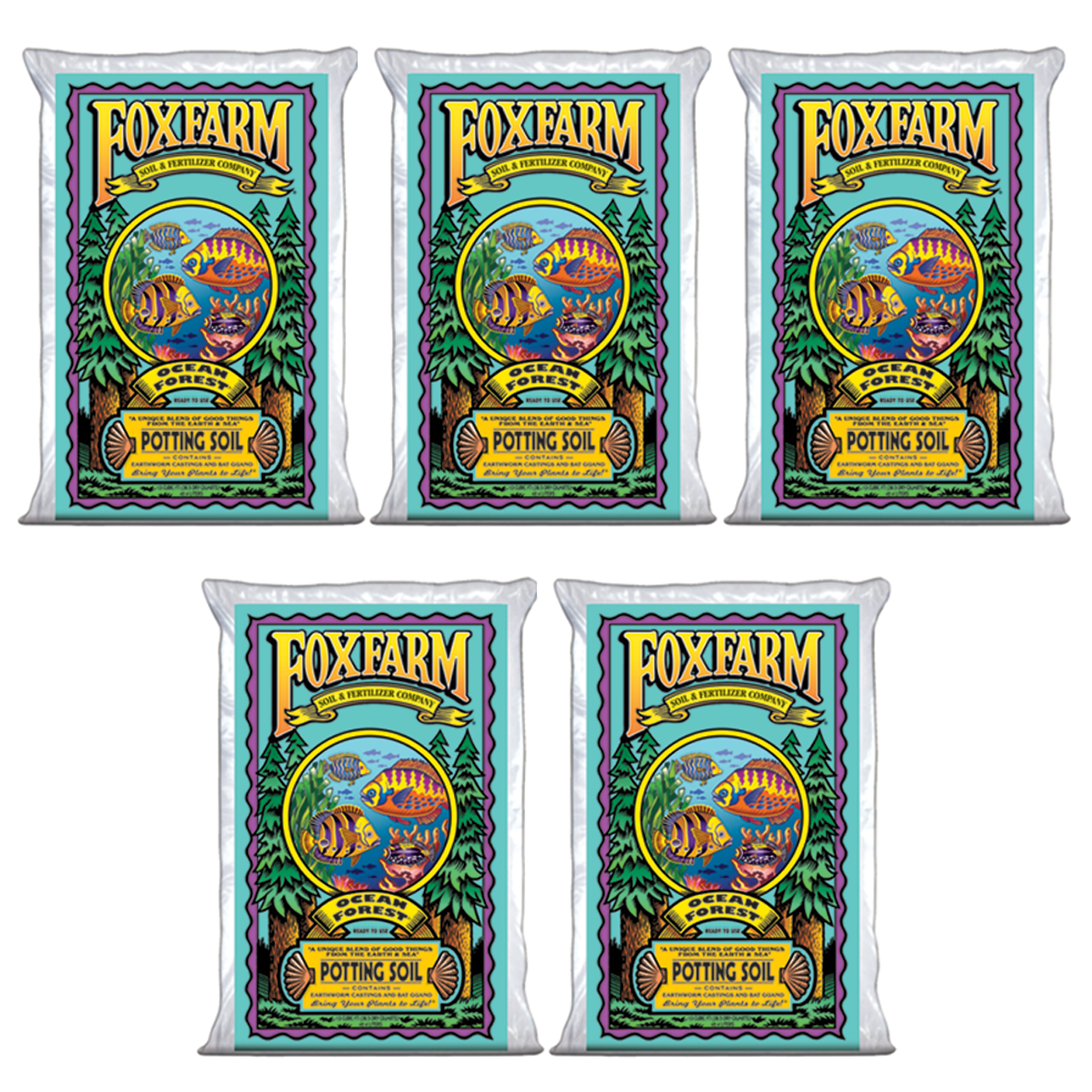 Foxfarm Ocean Forest Garden Potting Soil Bags 6.3-6.8 pH, 1.5 Cubic Feet, 5 Pack - VMInnovations