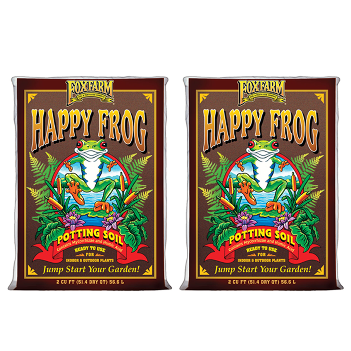 FoxFarm FX14047 Happy Frog pH Adjusted Garden Potting Soil Bag, 2 Cu Ft (2 Pack) - VMInnovations