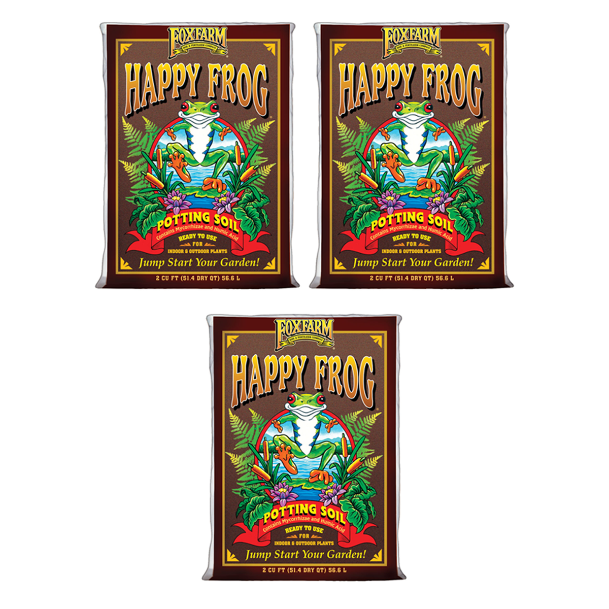 FoxFarm FX14047 Happy Frog pH Adjusted Garden Potting Soil Bag, 2 Cu Ft (3 Pack) - VMInnovations