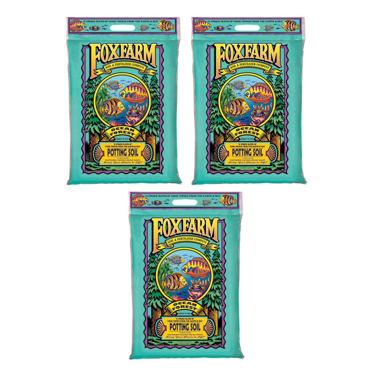 Foxfarm FX14053 Ocean Forest Organic Garden Potting Soil Mix 12 Quarts (3 Pack) - VMInnovations