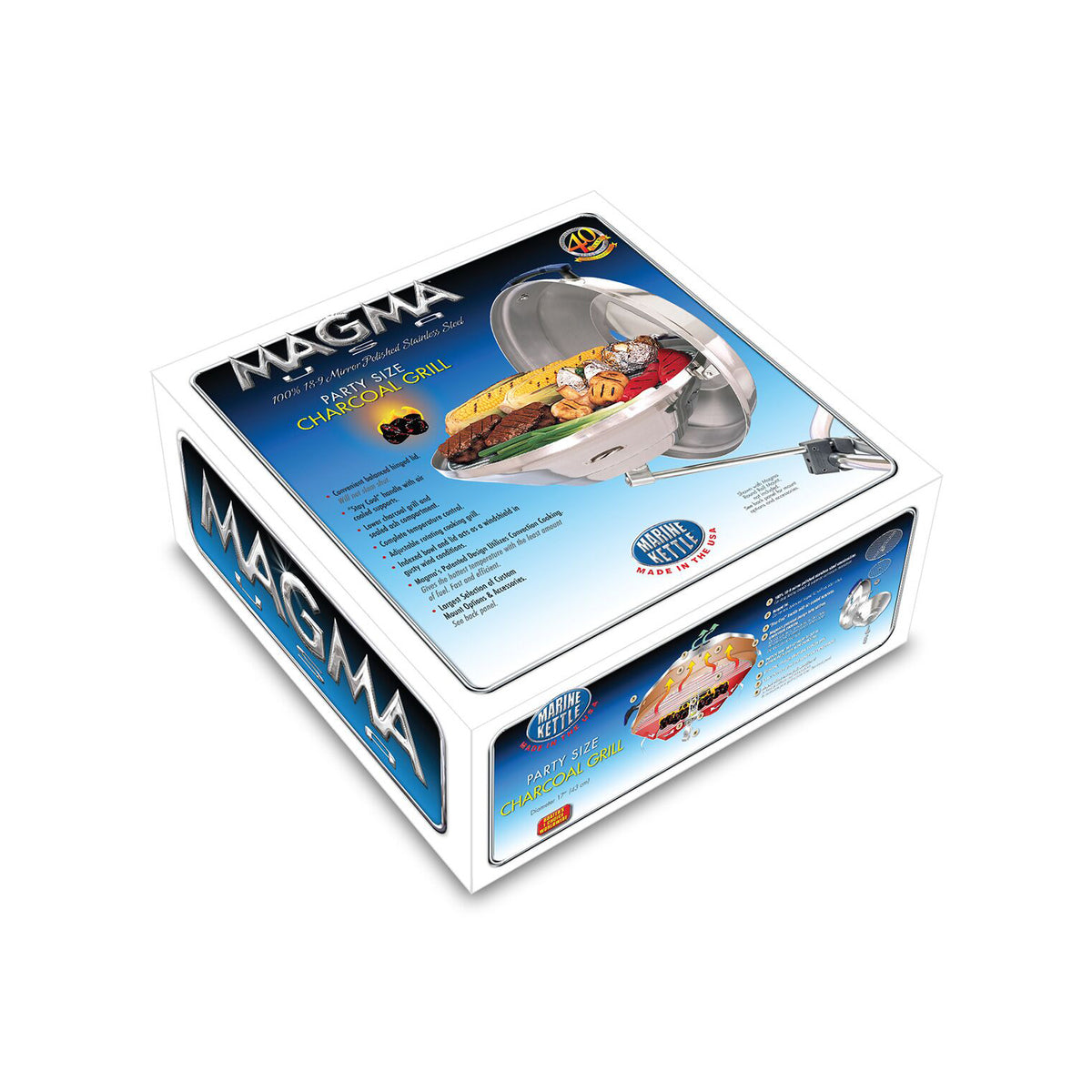 Magma Products Marine Kettle Boat Steel BBQ Charcoal Grill Party Size (Open Box)