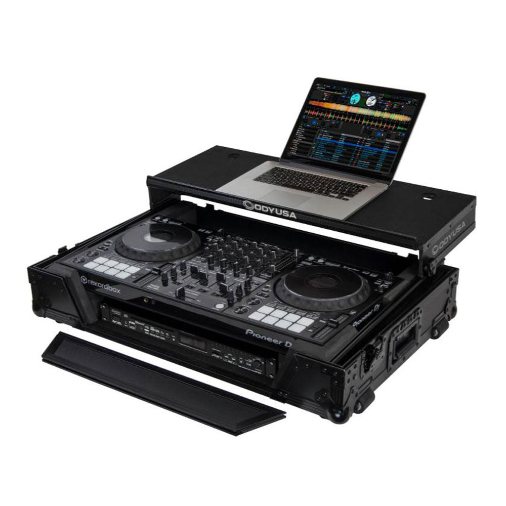 Odyssey Pioneer Flight Case with 1U Rack Space Glide Platform and Wheels, Black - VMInnovations