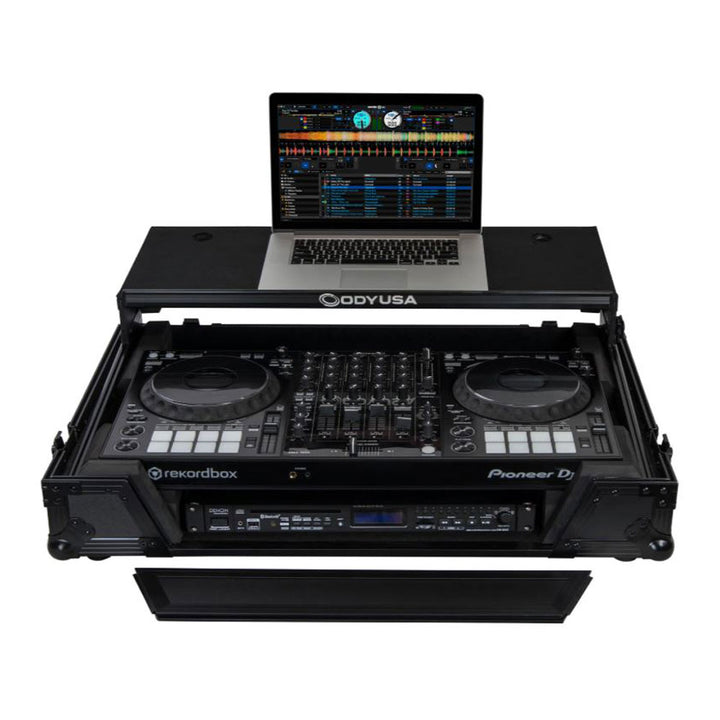 Odyssey Pioneer Flight Case with 1U Rack Space Glide Platform and Wheels, Black - VMInnovations