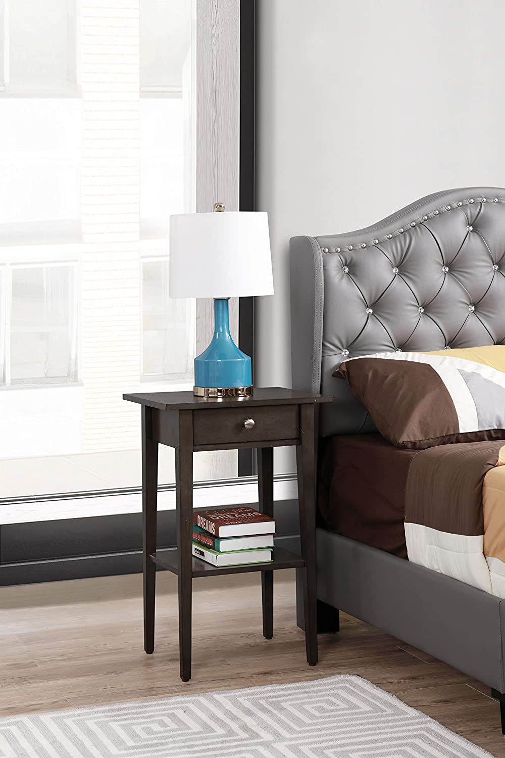 Glory Furniture Dalton 1 Drawer/1 Shelf Bedroom End Table, Smoked (Open Box)