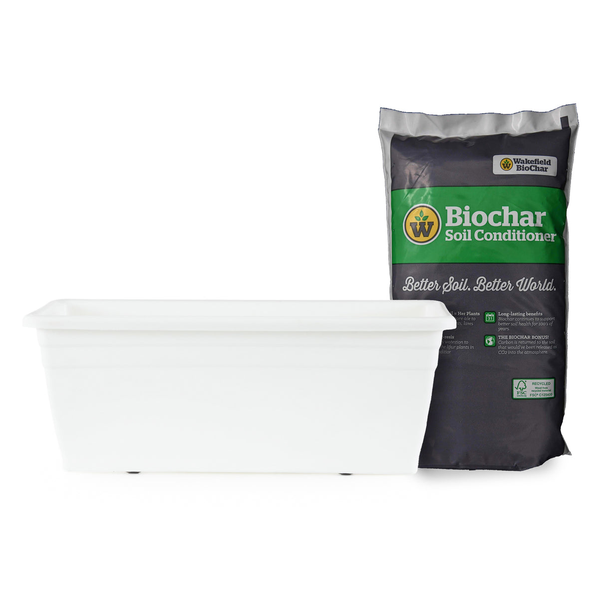 HC Companies Deck Rail Box Planter w/ Wakefield Organic Garden Soil Conditioner