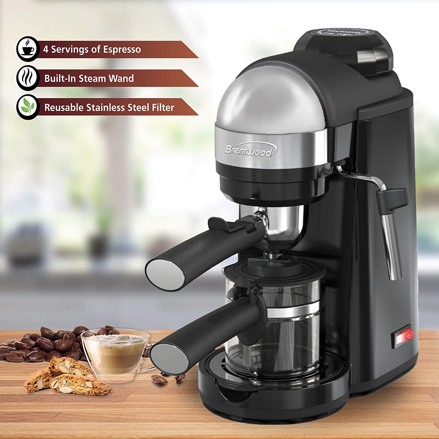 Brentwood 800W Cappuccino Brewer and Espresso Maker w/ Frothing Wand (Open Box) - VMInnovations