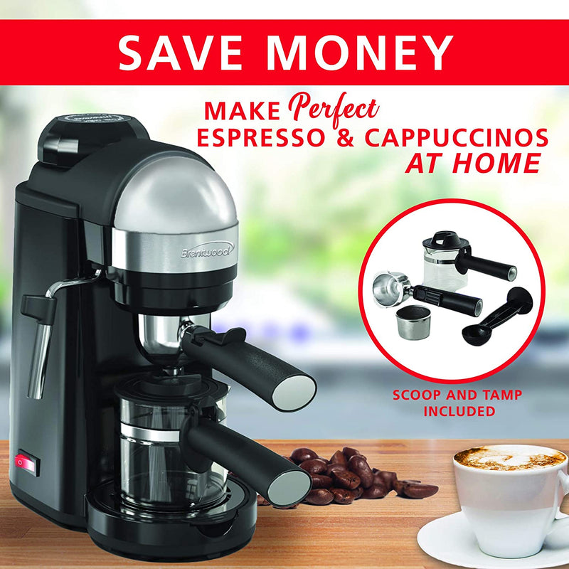 Brentwood 800W Cappuccino Brewer and Espresso Maker w/ Frothing Wand (Open Box)