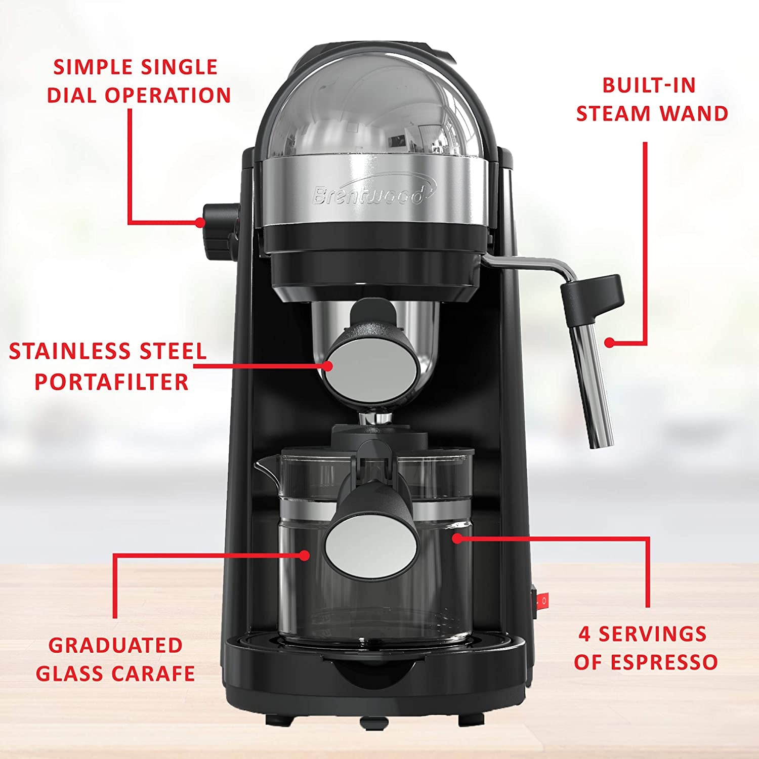 Brentwood 800W Cappuccino Brewer and Espresso Maker w/ Frothing Wand (Open Box) - VMInnovations