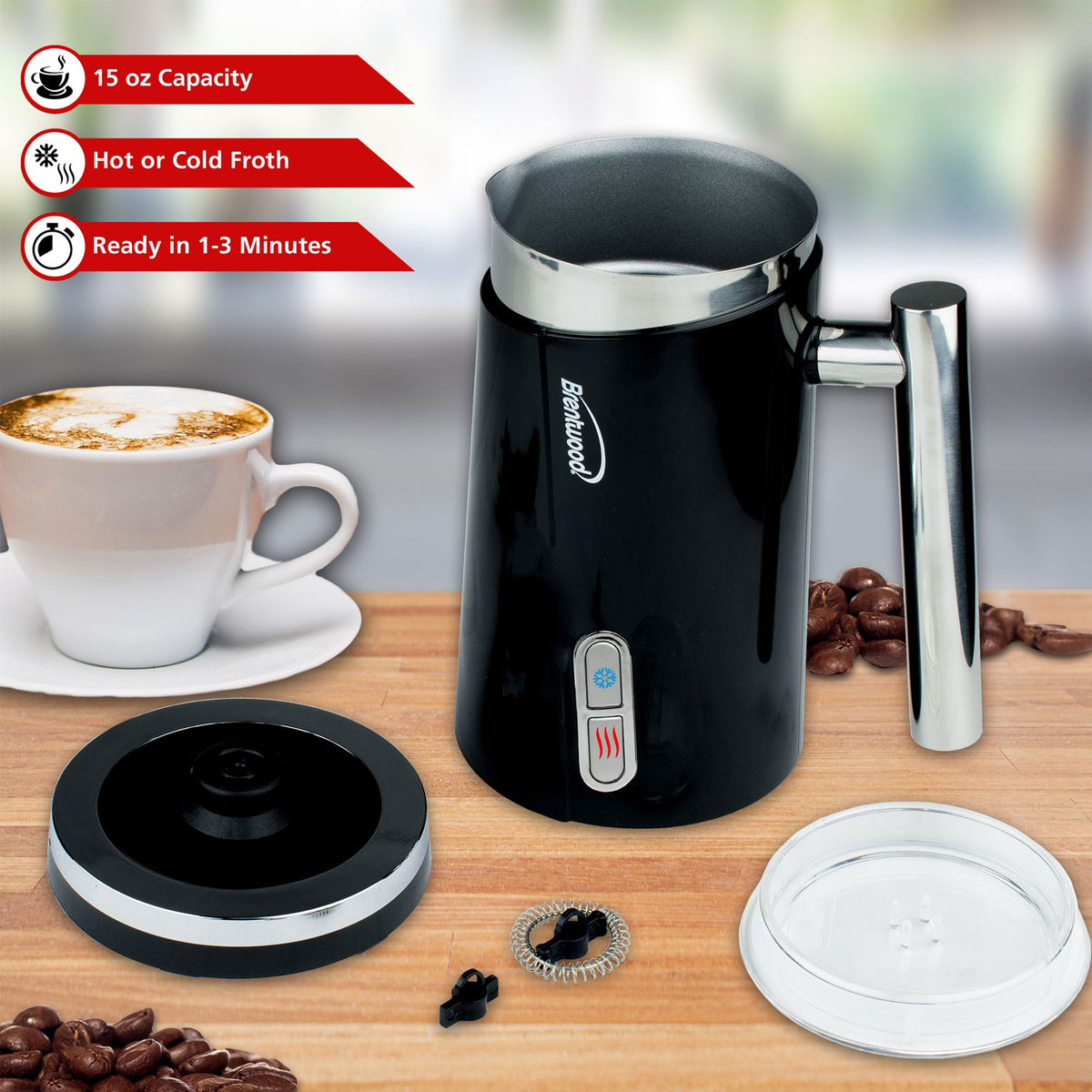 Brentwood GA-301BK 300ml (10oz) Cordless Electric Milk Frother & Warmer, Black