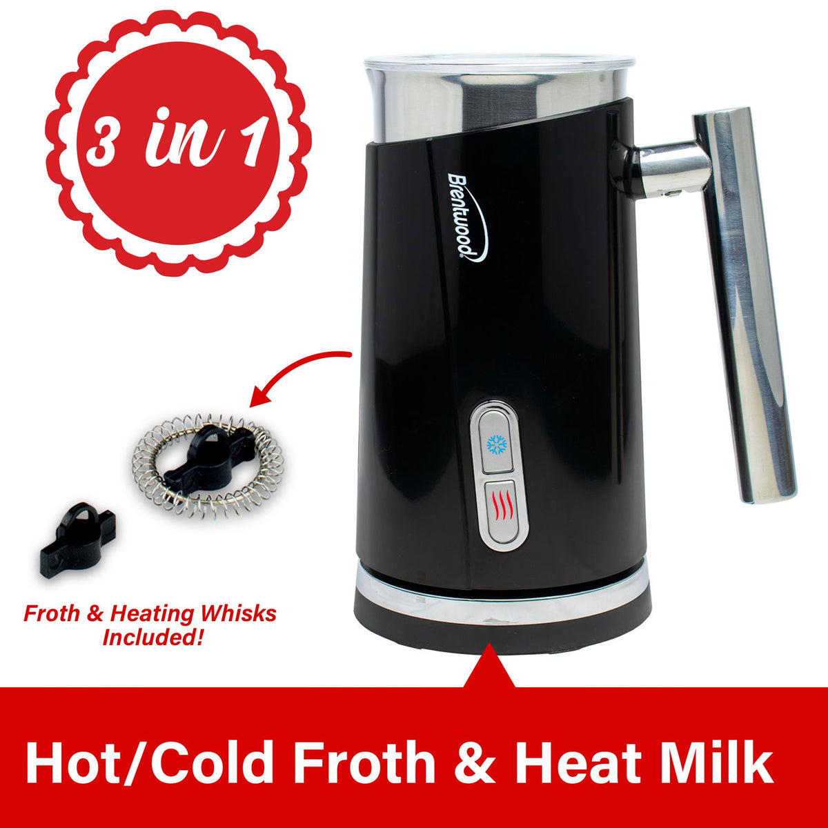 Brentwood GA-301BK 300ml (10oz) Cordless Electric Milk Frother & Warmer, Black