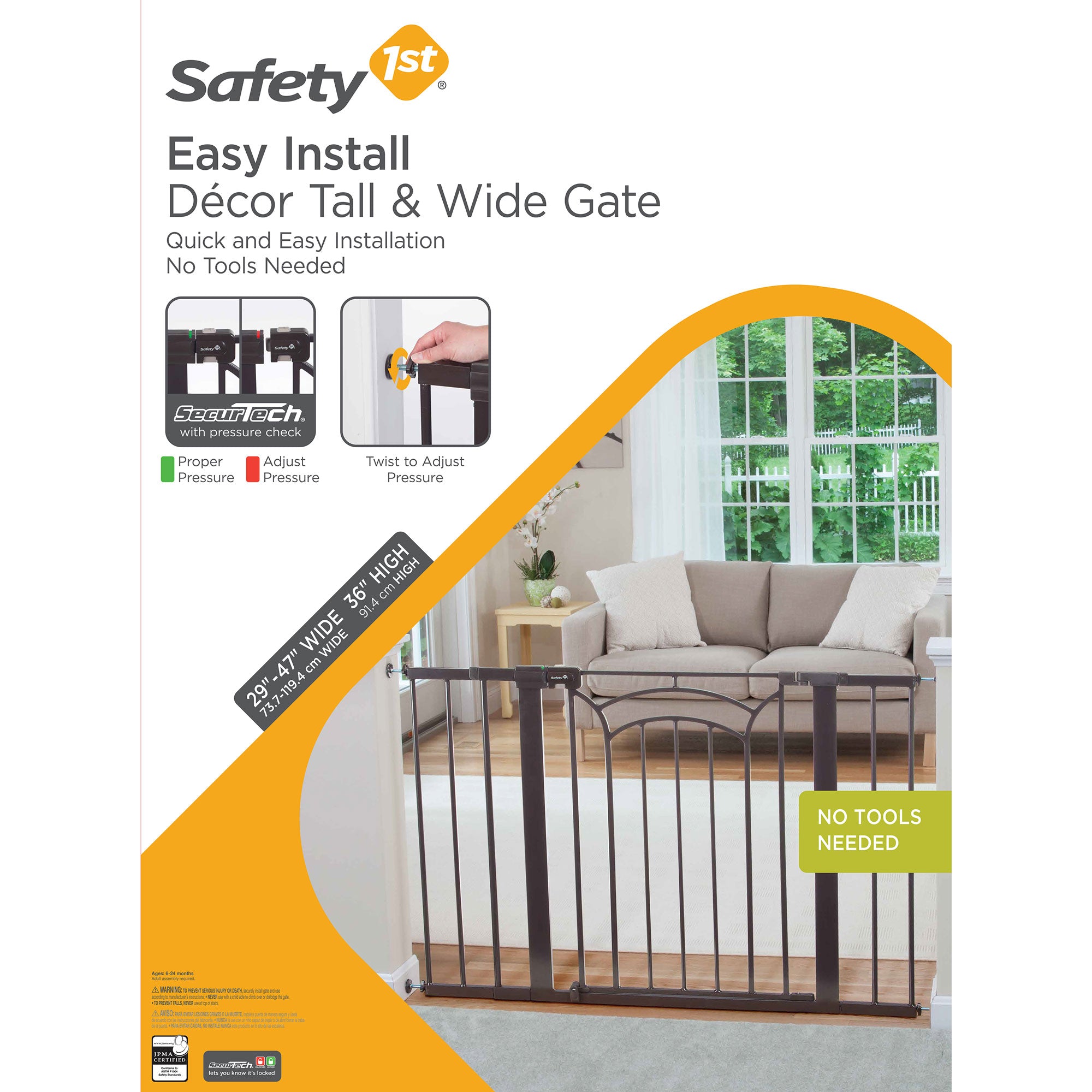 Safety Tall & Wide Pressure Mount 29 to 47 In Baby Safety Gate (Open Box)