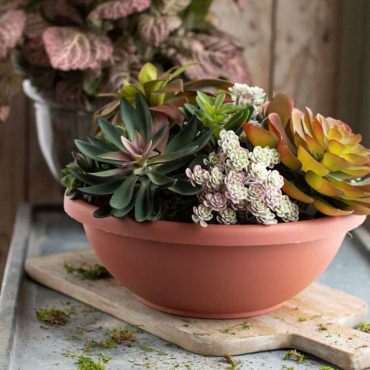 HC Companies GAB18000E35 18" Resin Garden Bowl Planter Pot, Terra Cotta Clay