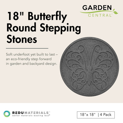 Garden Central 4 Pack 18" x 18" Butterfly Round Decorative Stepping Stones, Grey - VMInnovations
