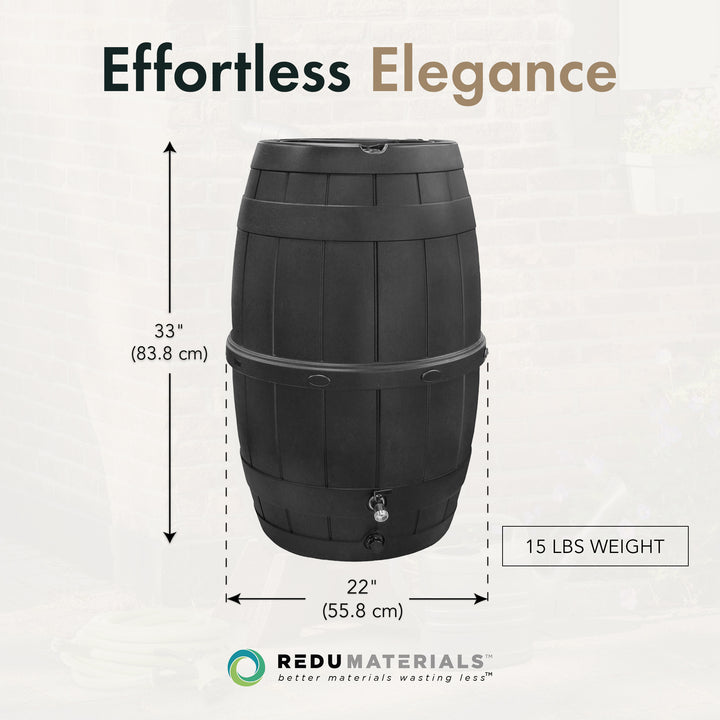 Garden Central Knock Down Rain Barrel w/ Rust Proof Brass Spigot, 39 Gal, Black