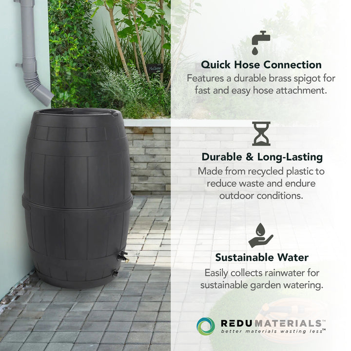 Garden Central Knock Down Rain Barrel w/ Rust Proof Brass Spigot, 39 Gal, Black