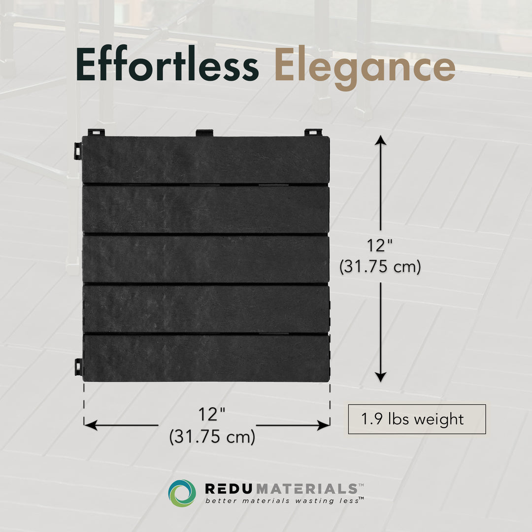 EcoTrend 12"x12" Interlocking Outdoor Balcony Deck Tiles, 24-Pack, Slate Black