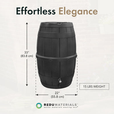 Garden Central Knock Down Rain Barrel w/ Brass Spigot, 39 Gal, Black (Open Box) - VMInnovations