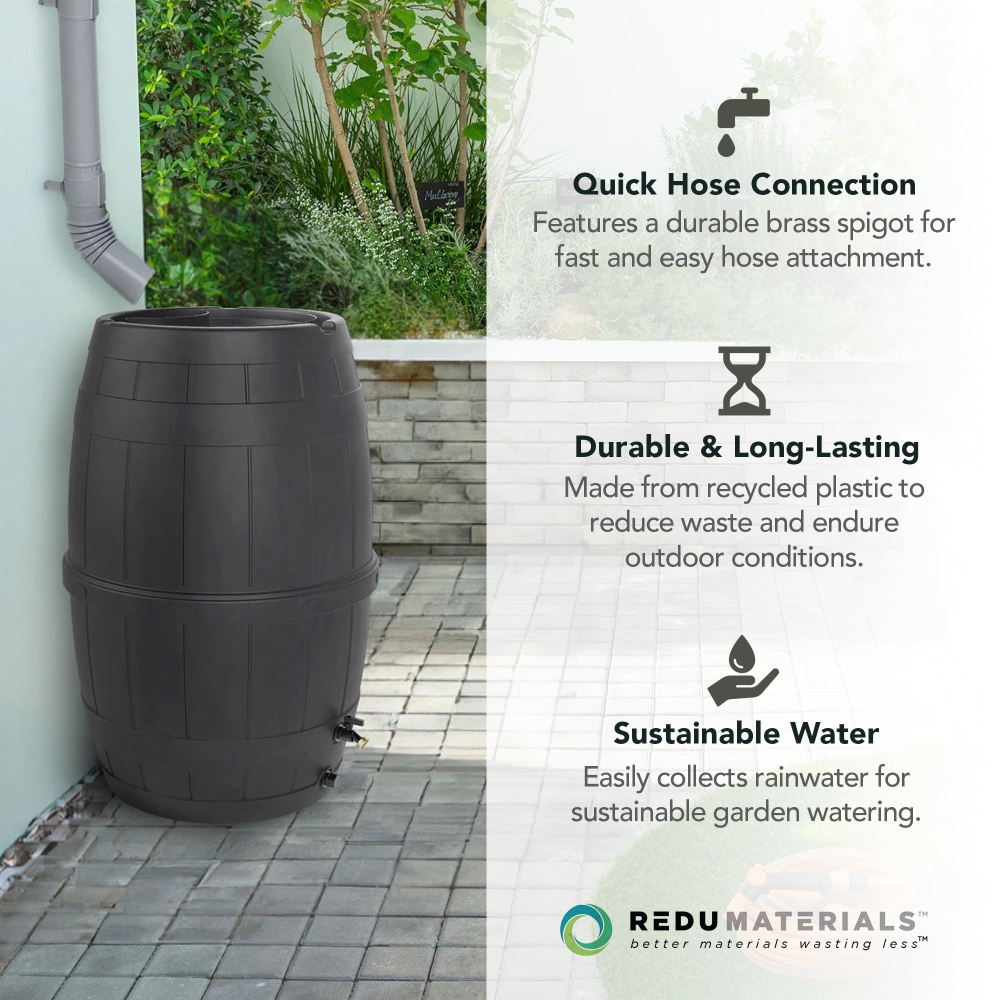 Garden Central Knock Down Rain Barrel w/ Brass Spigot, 39 Gal, Black (Open Box) - VMInnovations